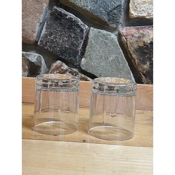 2 Vintage Glass Double Old Fashion Whiskey Glasses. Lines. Retro look - Picture 5 of 5